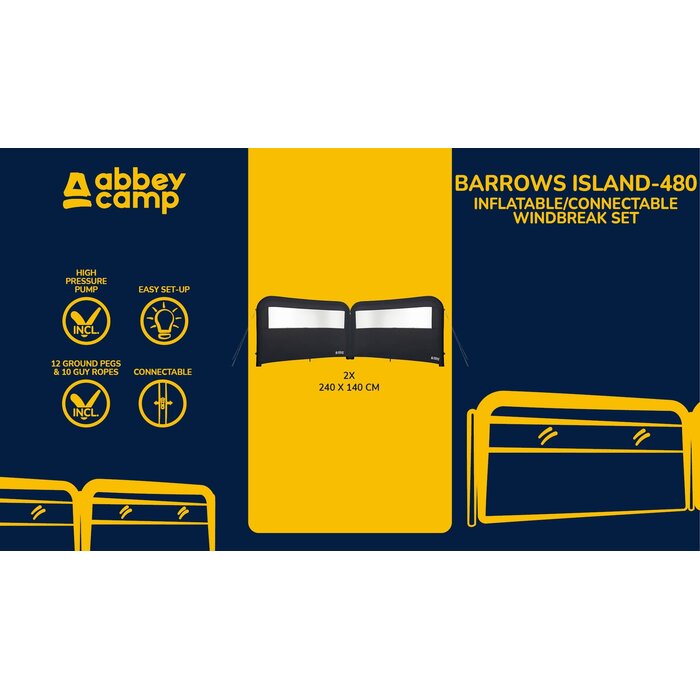Abbey Camp® Abbey Camp - Windscherm Opblaasbaar - 2x 2.40 m + pomp - BARROWS ISLAND-48 - Antraciet mêlee