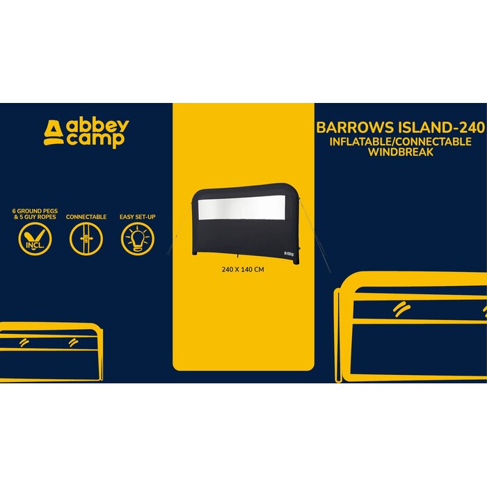 Abbey Camp® Abbey Camp - Windscherm Opblaasbaar - 1x 2.40 meter - BARROWS ISLAND-240 - Antraciet mêlee