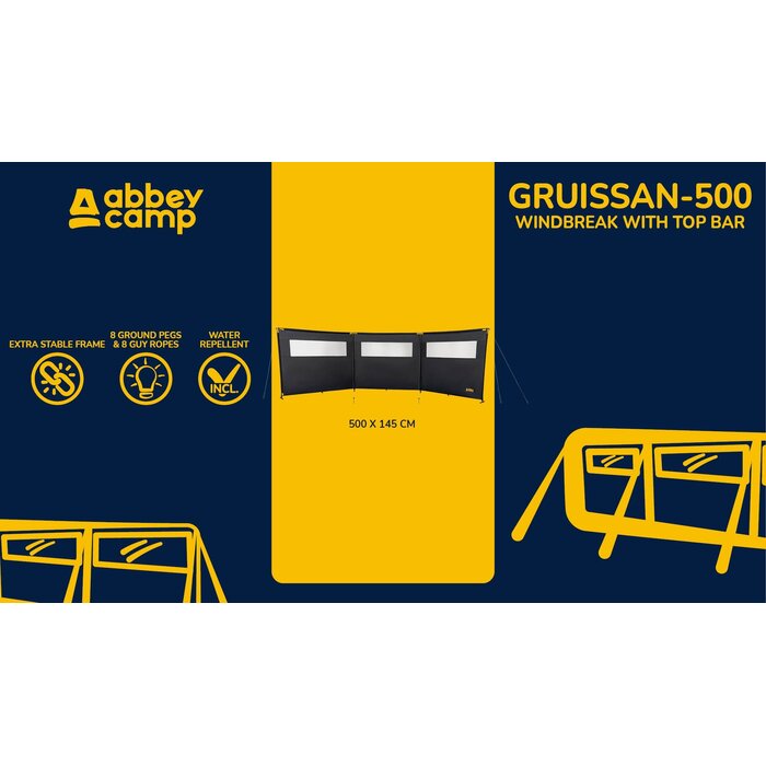Abbey Camp® Abbey Camp – Windschutz mit Aufsatz – GRUISSAN-500 – Anthrazit meliert