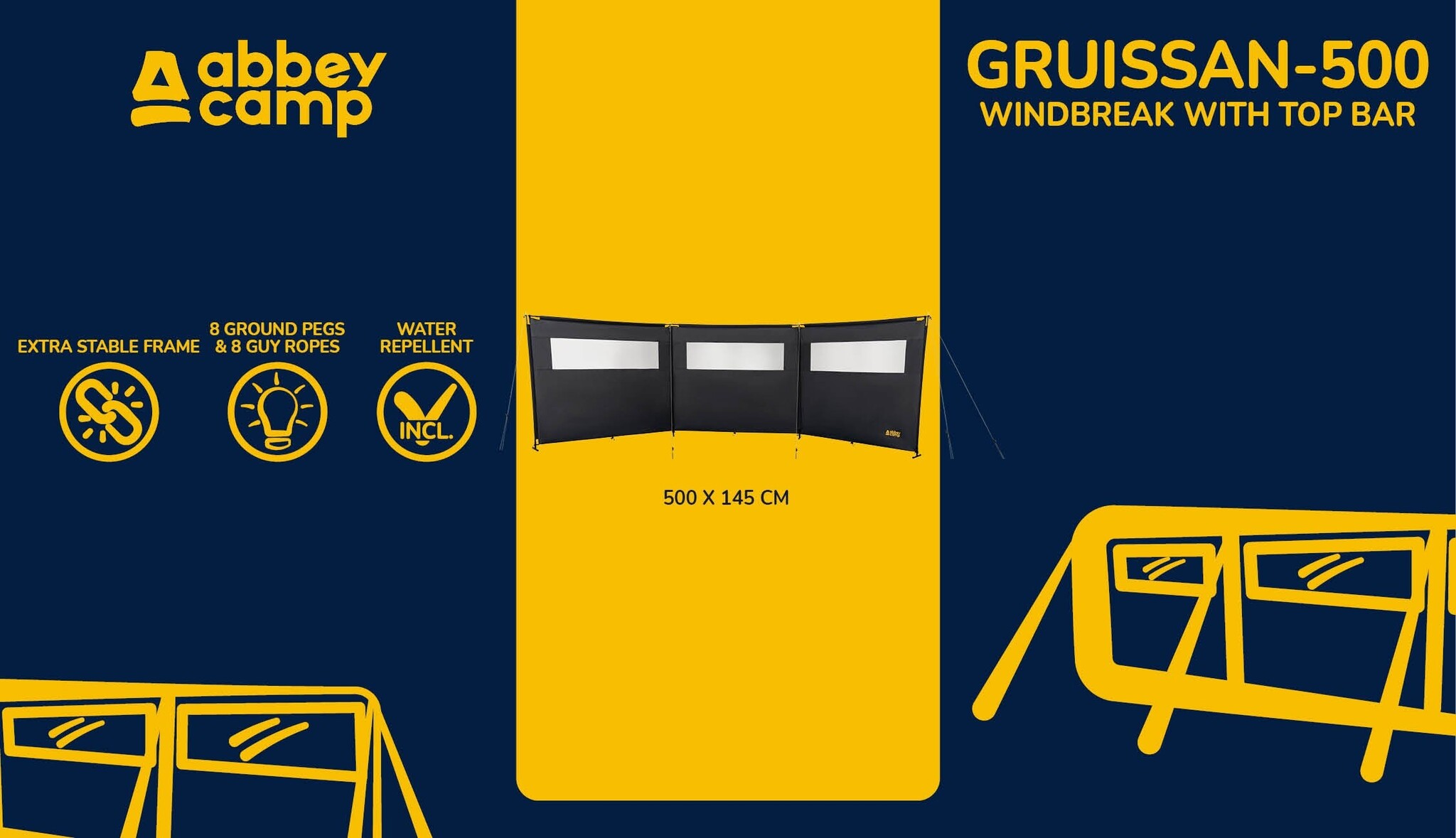 Abbey Camp® Abbey Camp – Windschutz mit Aufsatz – GRUISSAN-500 – Anthrazit meliert