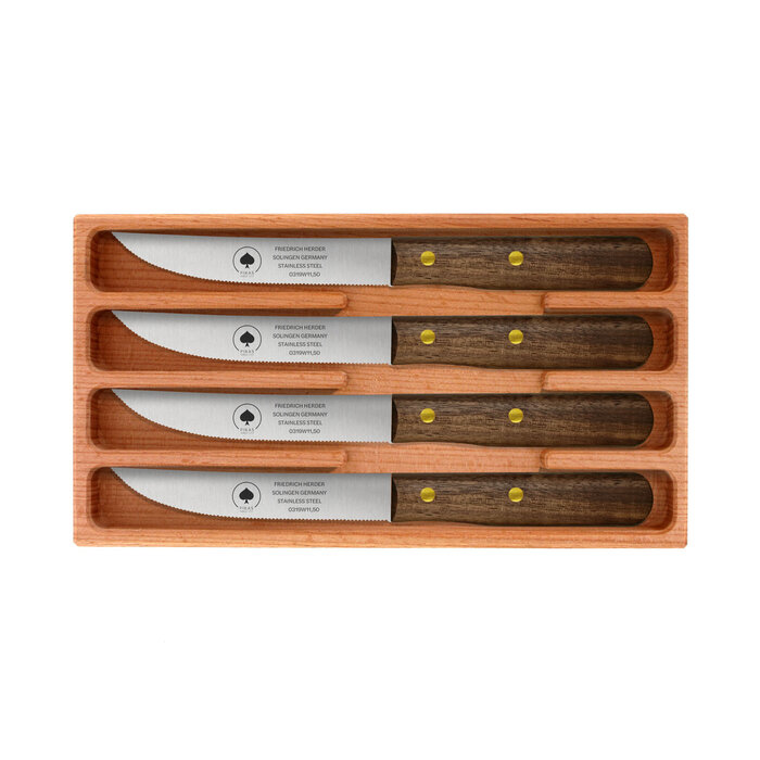Friedrich Herder Friedrich Herder - Couteaux à steak - Noyer - Dentelés - 4 pièces