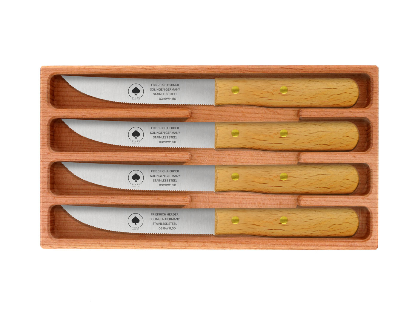 Friedrich Herder Friedrich Herder - Couteaux à steak - Hêtre - Dentelés - 4 pièces