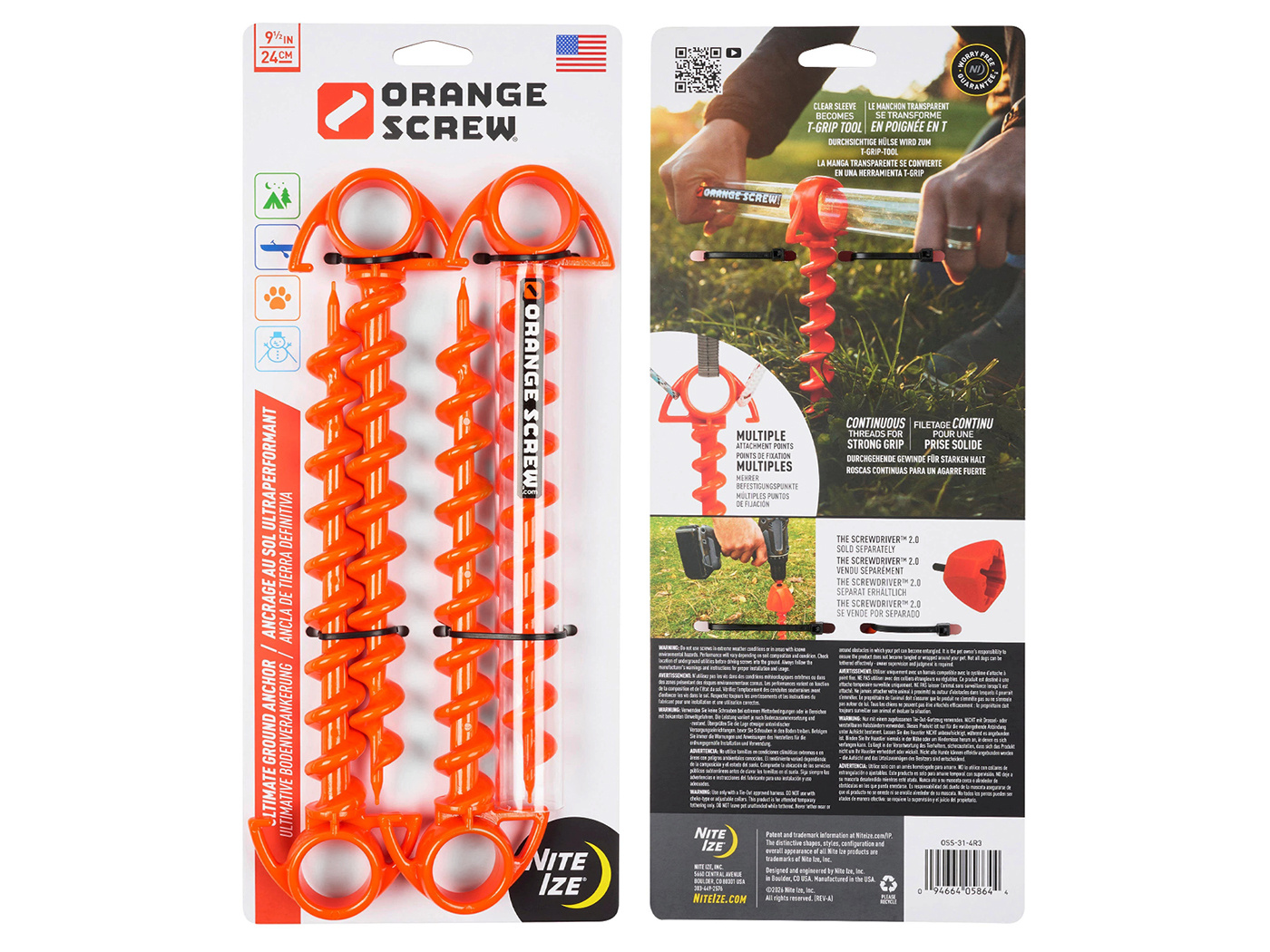 Nite Ize Nite Ize - Orange Screw Ground Anchor - Small - 4 Pack