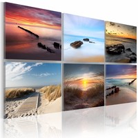 Schilderij - De kust op verschillende tijden van de dag, 6 luik, 2 maten , multi-gekleurd Schilderij - De kust op verschillende tijden van de dag, 6 luik, 2 maten , multi-gekleurd
