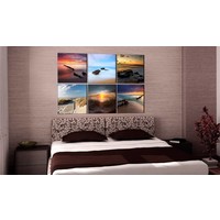 Schilderij - De kust op verschillende tijden van de dag, 6 luik, 2 maten , multi-gekleurd Schilderij - De kust op verschillende tijden van de dag, 6 luik, 2 maten , multi-gekleurd