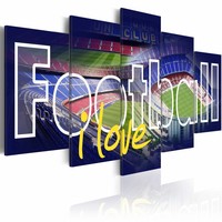 Schilderij - Football i love - Blauw , 5  luik