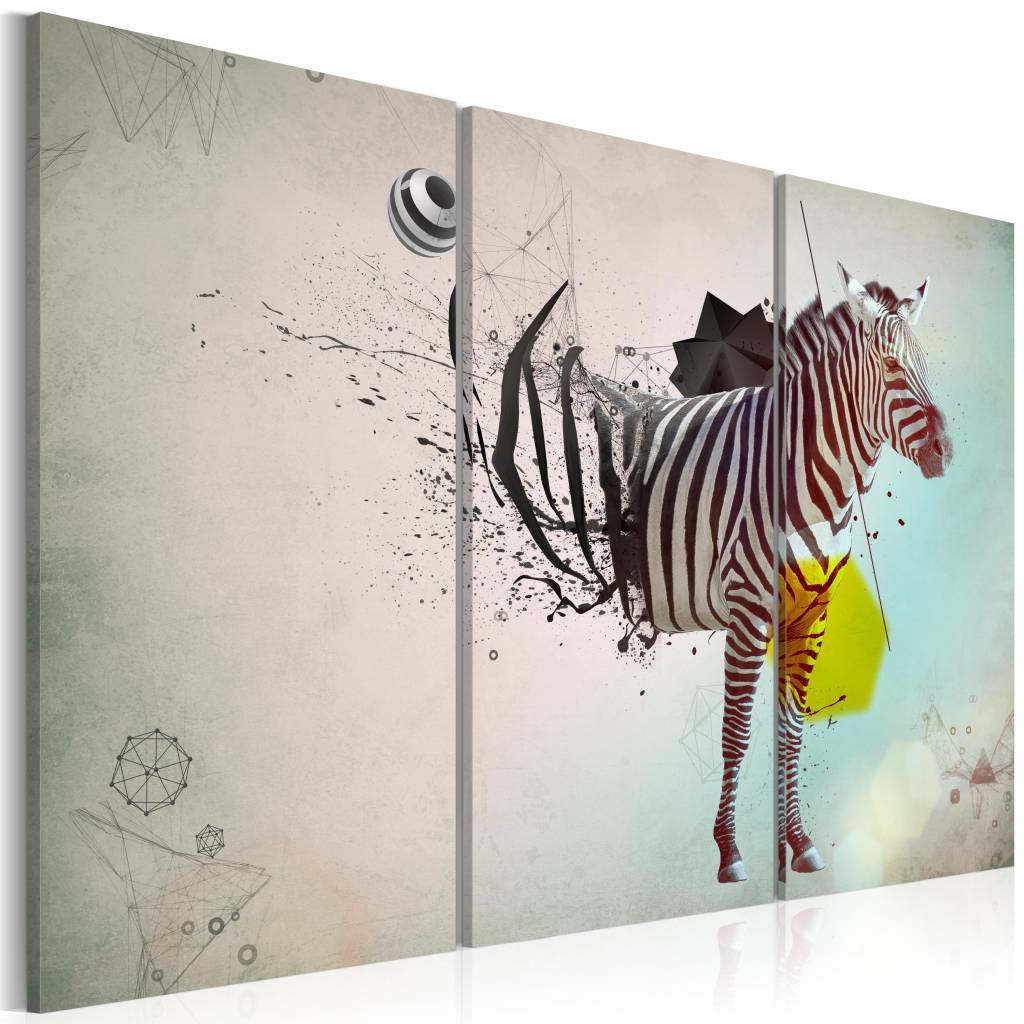 Schilderij - zebra - abstractie, Grijs, 3luik