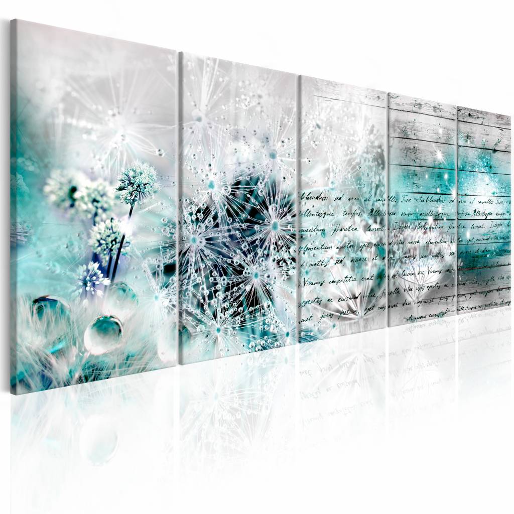 Schilderij - Bedekt met ijs , blauw wit , 5 luik