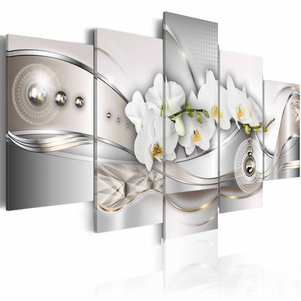 Schilderij - Dans van de parels, 5luik, Grijs/Wit, 2 maten, Premium print afbeelding