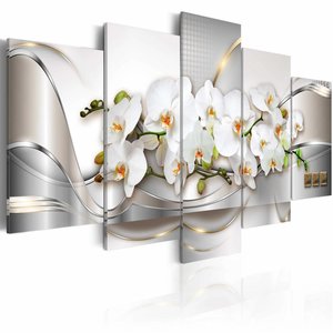 Schilderij - Oceaan van onschuld Orchidee, 5 luik, Grijs/Wit, 2 maten, Premium print Schilderij - Oceaan van onschuld Orchidee, 5 luik, Grijs/Wit, 2 maten, Premium print