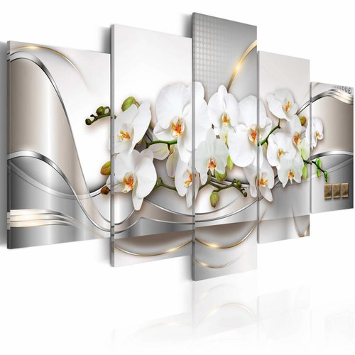 Schilderij - Oceaan van onschuld Orchidee, 5 luik, Grijs/Wit, 2 maten, Premium print