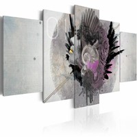 Schilderij - Vrouw met bloemen, 5 luik, Grijs/Paars, 2 maten, Premium print