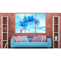 Schilderij - Etherische Orchidee , blauw , 3 luik