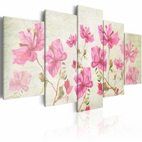 Schilderij - Foto met bloem , wit roze , 5 luik