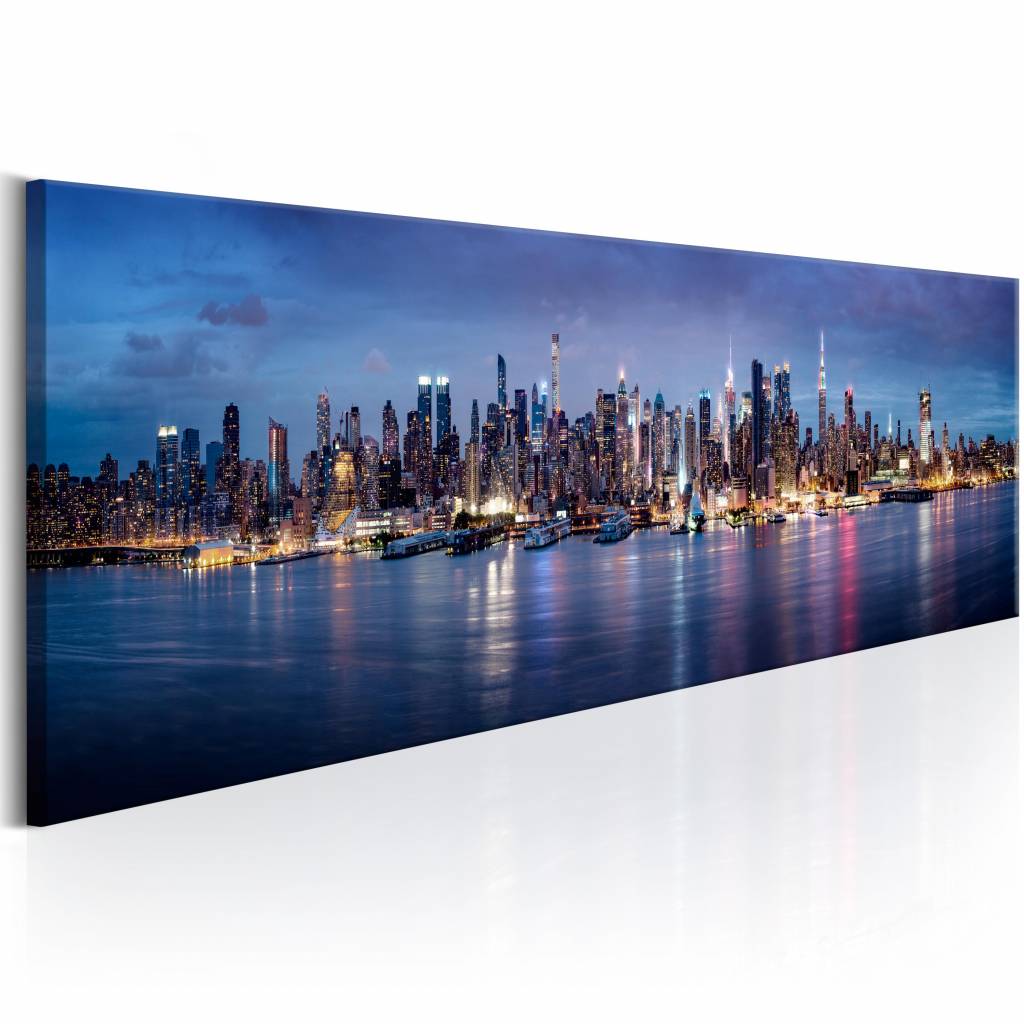 Schilderij - New York Nachten , blauw afbeelding