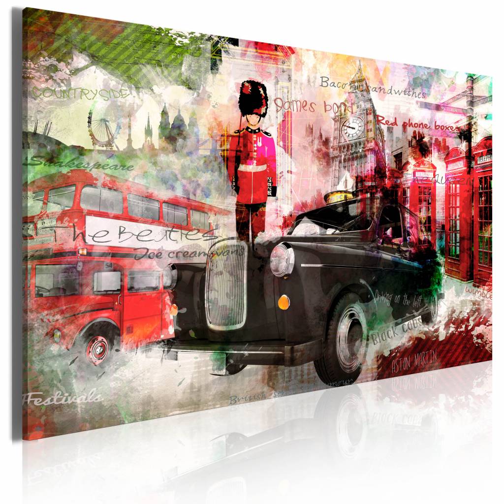 Schilderij - Herinneringen van Londen, Rood, wanddecoratie