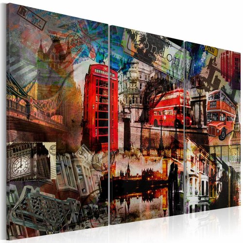 Schilderij - Londen collage, Multi-gekleurd, 3luik, premium print