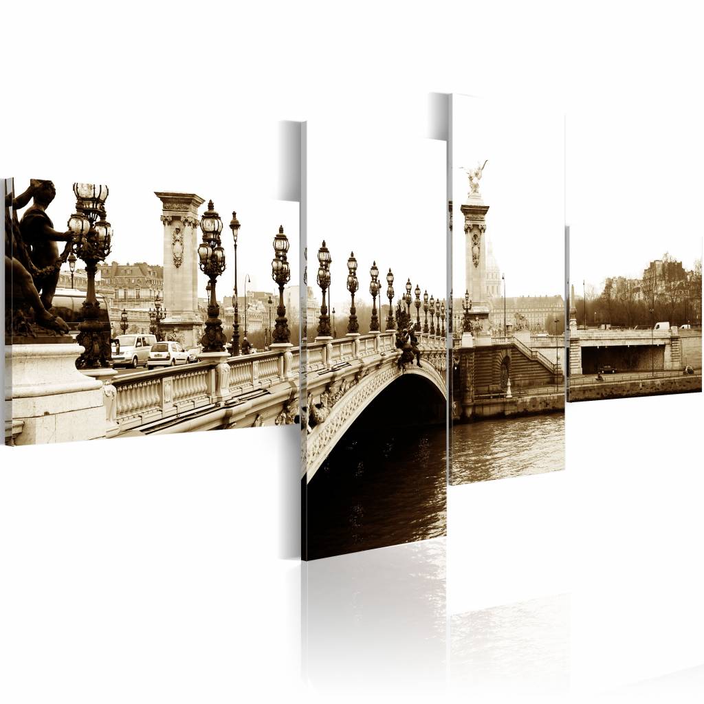 Schilderij - Pont Alexandre-III in Parijs, Sepia, 4luik, wanddecoratie
