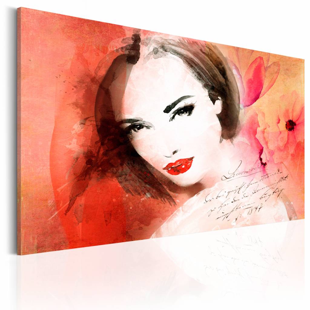 Schilderij - Mysterieuze Blik, Roze/Oranje, wanddecoratie
