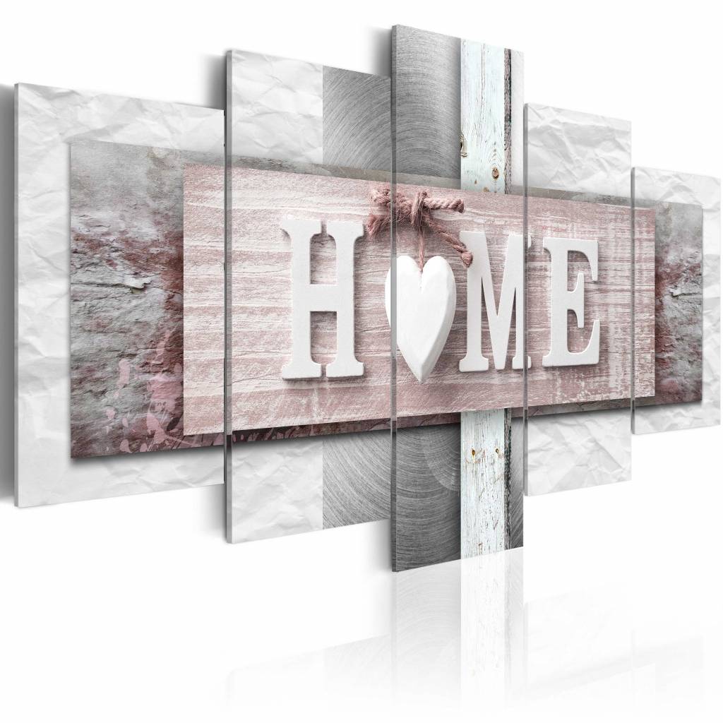Schilderij - Home: Eclecticisme , roze , hout look , 5 luik afbeelding