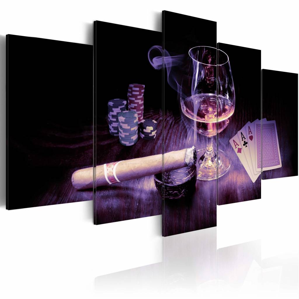 Schilderij - Mannen Entertainment - Whiskey en Sigaar , zwart bruin , 5 luik