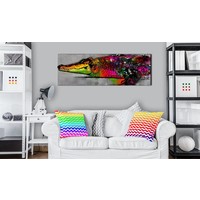 Schilderij - Gekleurde Alligator , grijs multi kleur