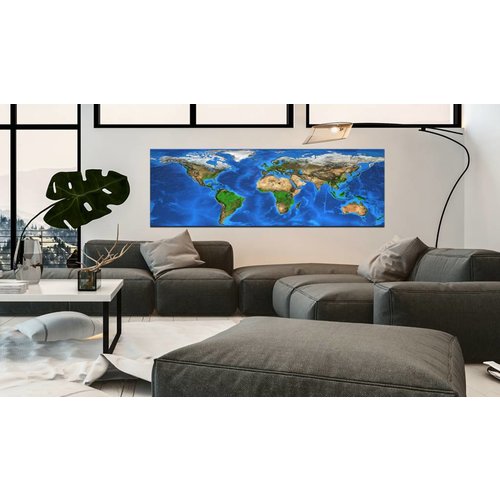 Schilderij - Geweldige Wereld - Wereldkaart  , blauw groen