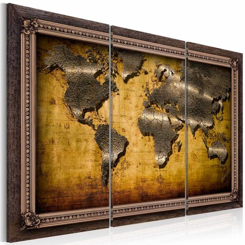 Verscherpen accumuleren Rondsel Schilderij - Wereldkaart - Ingelijst, 3luik , bruin , wanddecoratie -  Karo-art VOF