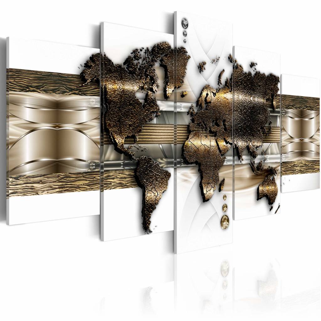 Schilderij - Metallic Wereld 100X50cm , metallic look , 5 luik afbeelding