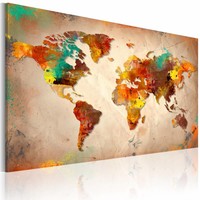 Schilderij - Wereldkaart - Geschilderde Wereld, Multi-gekleurd , wanddecoratie , premium print op canvas