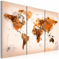 Schilderij - Wereldkaart - Desert storm II, 3 luik , wanddecoratie , premium print op canvas