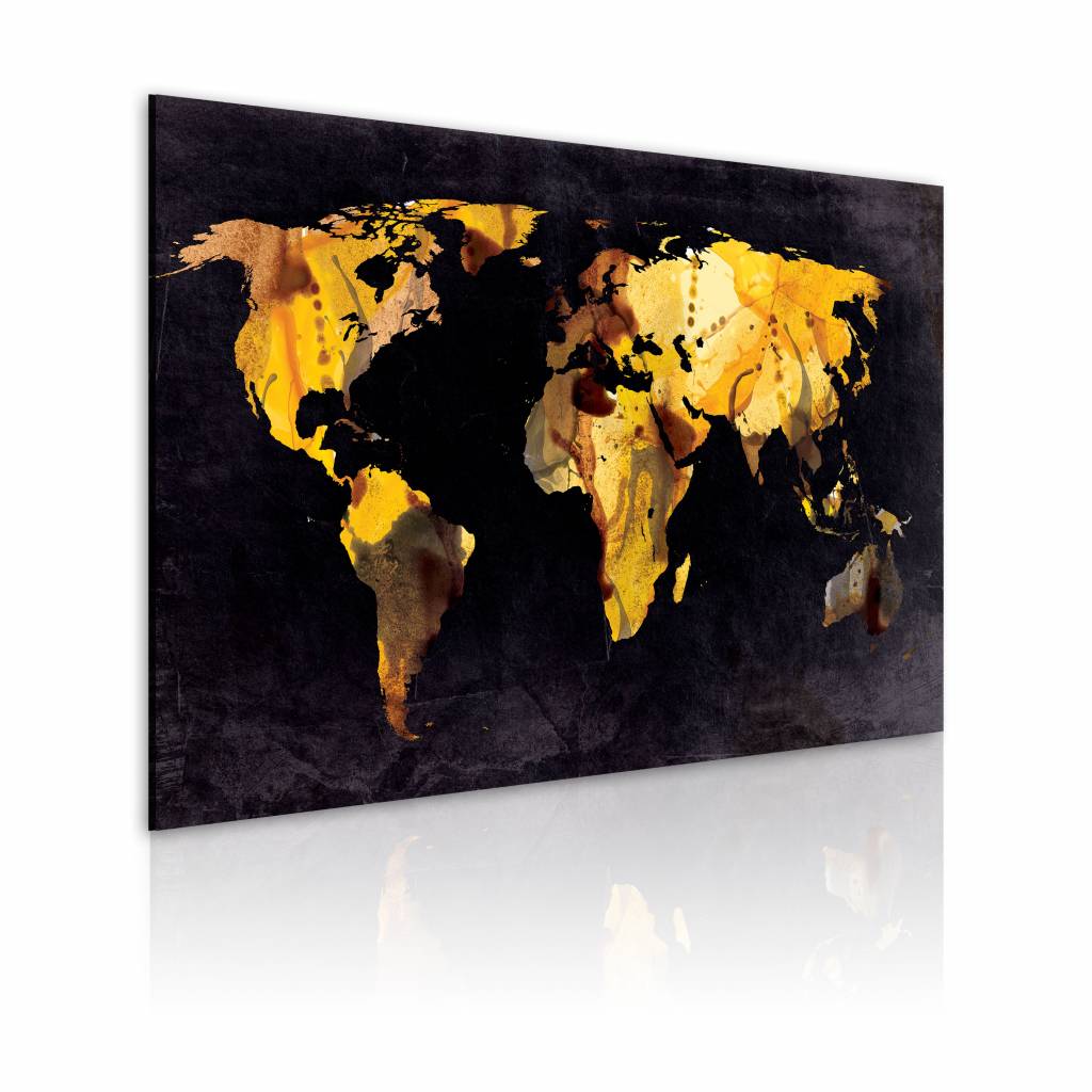 Schilderij - Wereldkaart - Als de wereld een woestijn was , zwart bruin , premium print op canvas