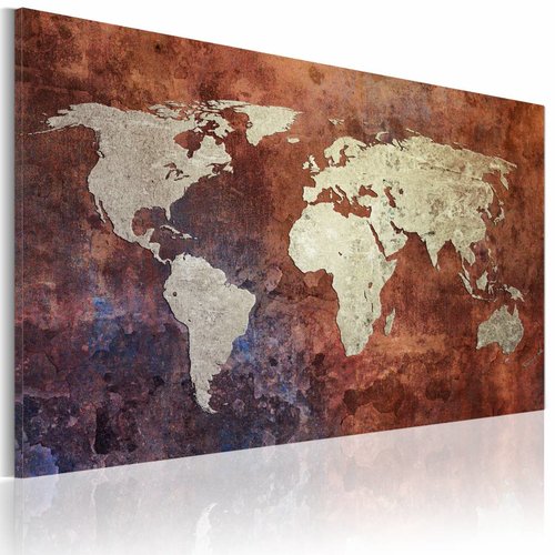 Beoordeling Vallen Centimeter Schilderij - Wereldkaart - Roestige kaart van de Wereld, Roestige Look -  Karo-art VOF
