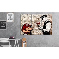 Schilderij - Gescheurde muur - Banksy , 3 luik ,   rood wit