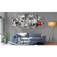 Schilderij - Collage Banksy, Grijs/Rood, 5luik Schilderij - Collage Banksy, Grijs/Rood, 5luik