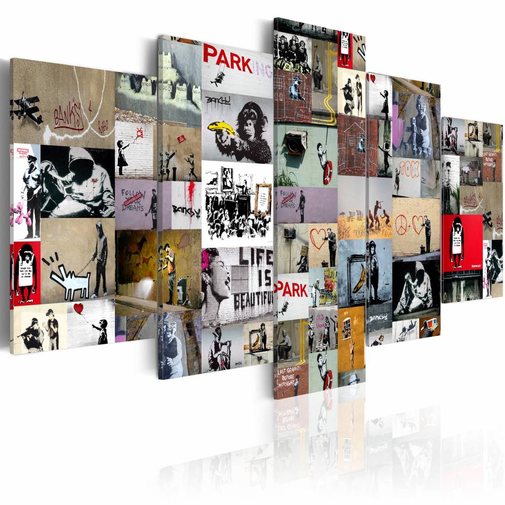 Schilderij - Banksy Collage, Multi-gekleurd, 5luik afbeelding