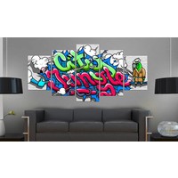 Schilderij - Graffiti: city jungle II ,  multikleur , 5 luik
