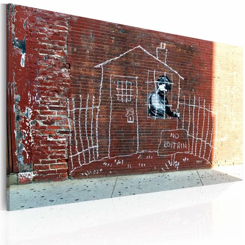 Schilderij - Banksy - Huisarrest, 40x60cm , wanddecoratie , premium print op canvas