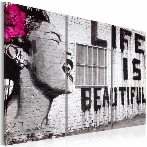 cocaïne Opheldering intellectueel Schilderij - Banksy - Life is Beautiful, Zwart-Wit, 3luik , ,wanddeco -  Karo-art VOF