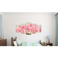 Schilderij - Cyclamen , roze groen , 5 luik