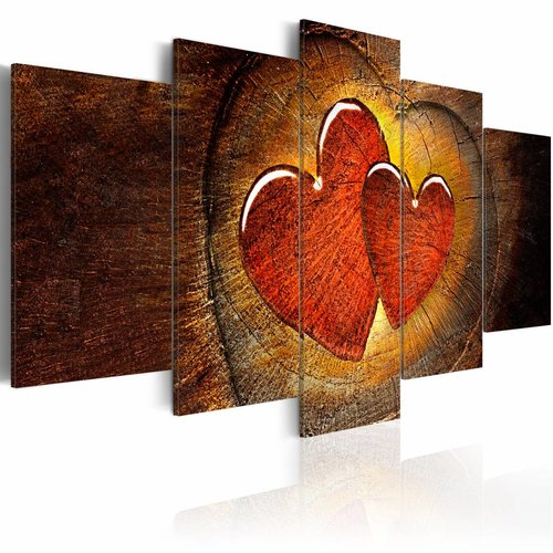 Schilderij - Een hart van hout , bruin rood , 5 luik