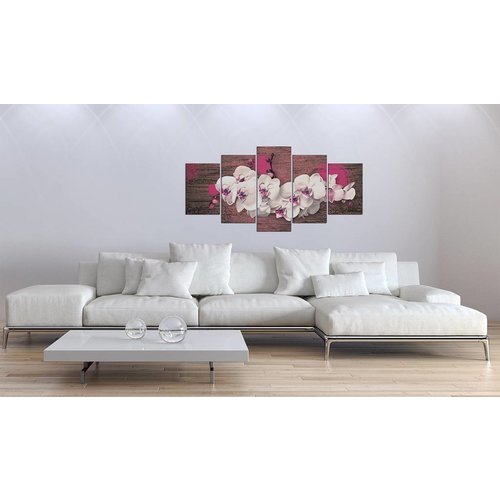 Schilderij - Blijdschap en orchidee , roze wit , 5 luik