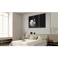 Schilderij - Eenzame witte zwaan ,  zwart , 3 luik