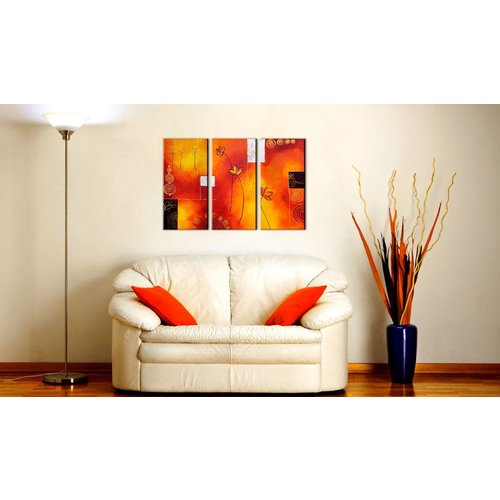 Schilderij - Bloei in rood en oranje , 3 luik