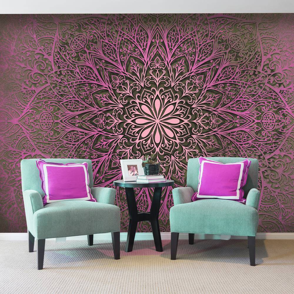 Fotobehang - Mandala van liefde , roze zwart afbeelding