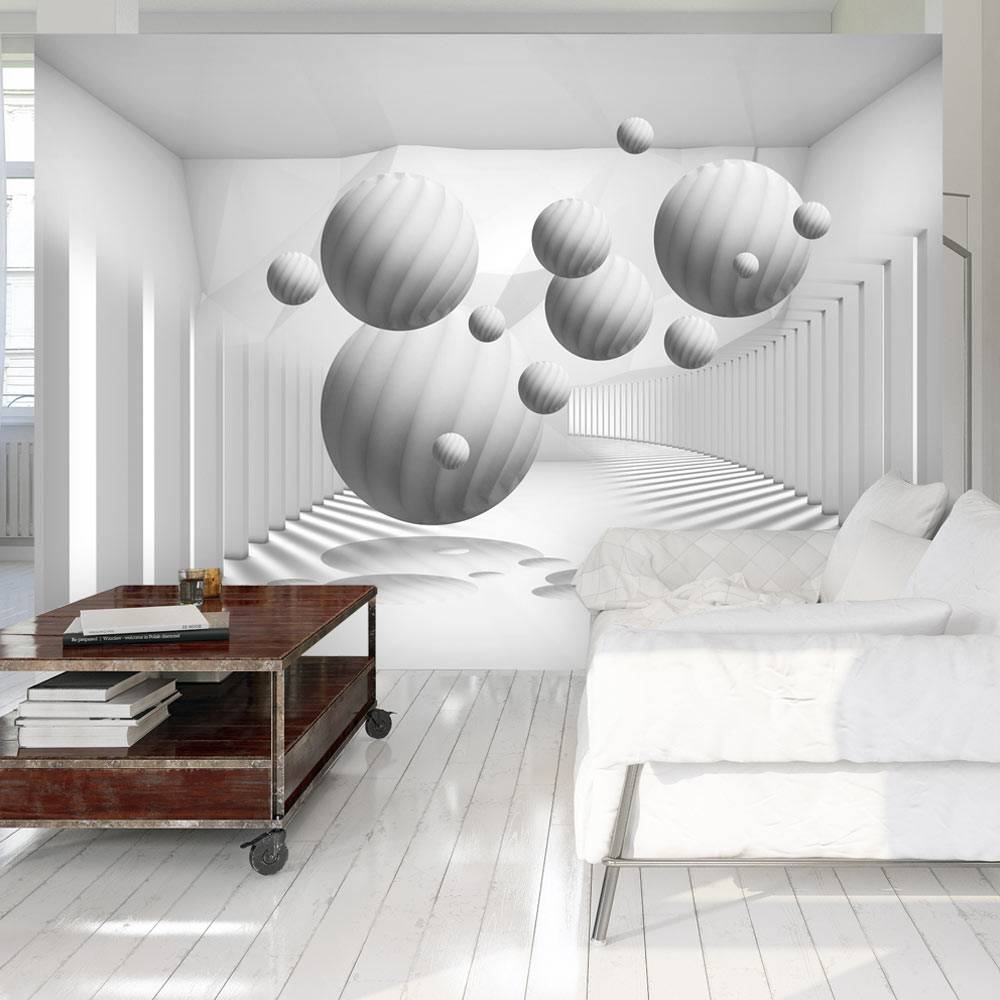 Fotobehang -Zwevende witte ballen, Vliesbehang, 5 maten, 3D look, voor woonkamer en slaapkamer, Inst