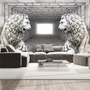 Fotobehang - Stenen leeuwen,   Vliesbehang,   in 5 maten, te koop,  voor woonkamer en slaapkamer, geen behangtafel nodig, instructies bijgevoegd, eenvoudig aan te brengen Fotobehang - Stenen leeuwen,   Vliesbehang,   in 5 maten, te koop,  voor woonkamer en slaapkamer, geen behangtafel nodig, instructies bijgevoegd, eenvoudig aan te brengen