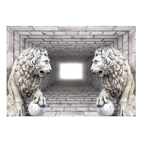 Fotobehang - Stenen leeuwen,   Vliesbehang,   in 5 maten, te koop,  voor woonkamer en slaapkamer, geen behangtafel nodig, instructies bijgevoegd, eenvoudig aan te brengen