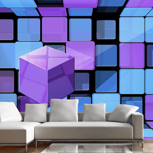 Fotobehang - Rubik's cube: variatie, Paars en Blauw, 3D look, Vliesbehang, Instructie bijgesloten, zeer eenvoudig aan te brengen, geen behangtafel nodig