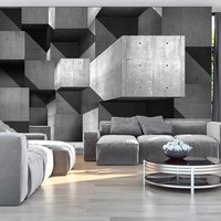 Fotobehang -Wolkenkrabbers van beton, grijs, zwart, 3D look, Vliesbehang, Instructie bijgesloten, zeer eenvoudig aan te brengen,